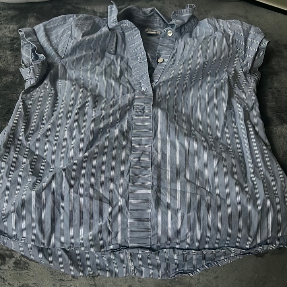 short sleeve striped blue and white button up
